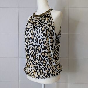 Vintage y2k Cache leopard print beaded halter neck top